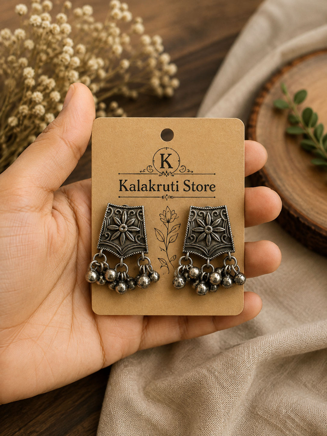 Antique Floral Ghungroo Earrings