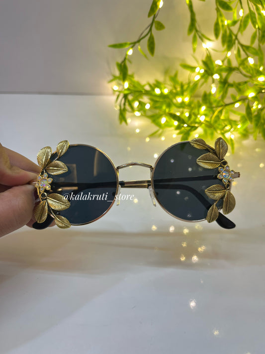 Golden Leafy Luxe Navratri Garba Sunglasses