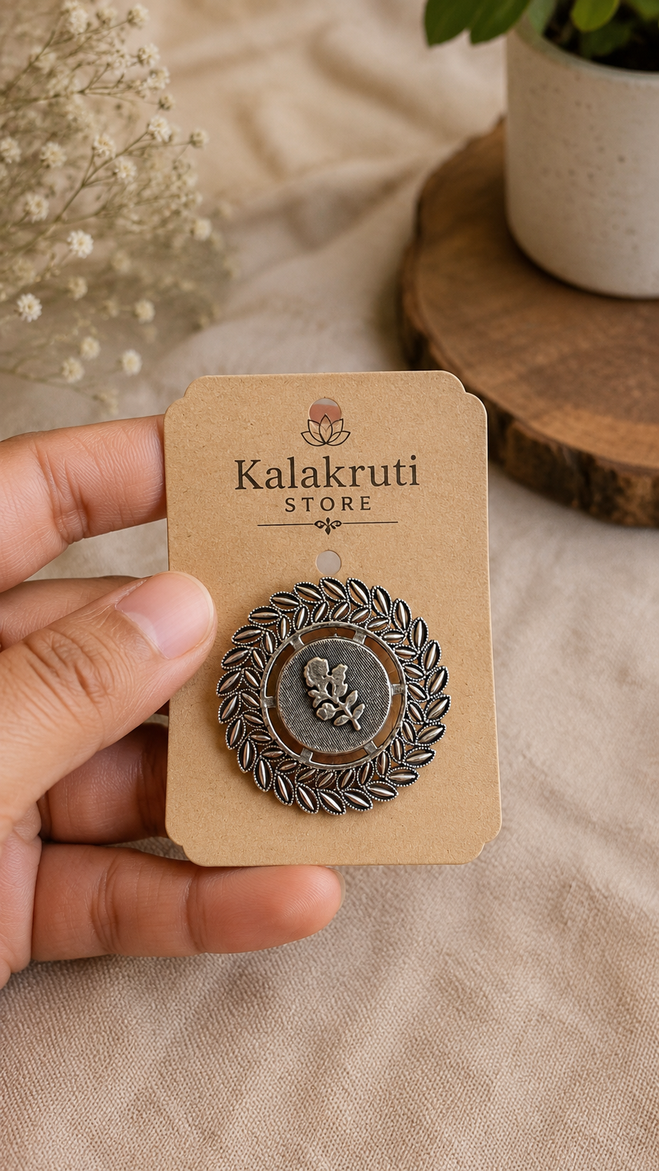 Leaf Mandala Oxidized Brooch Ring