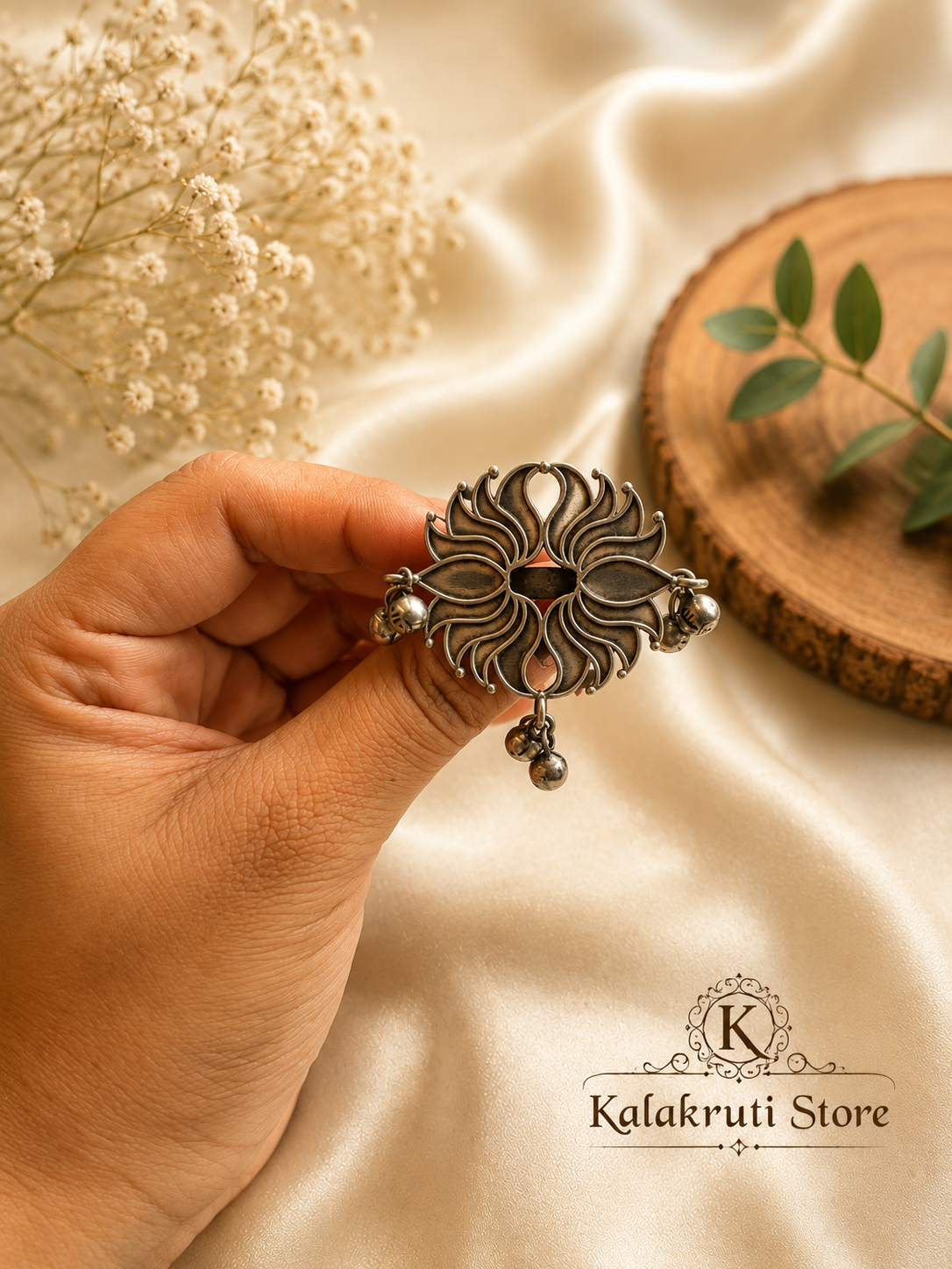 Lotus Bloom Oxidized Ring