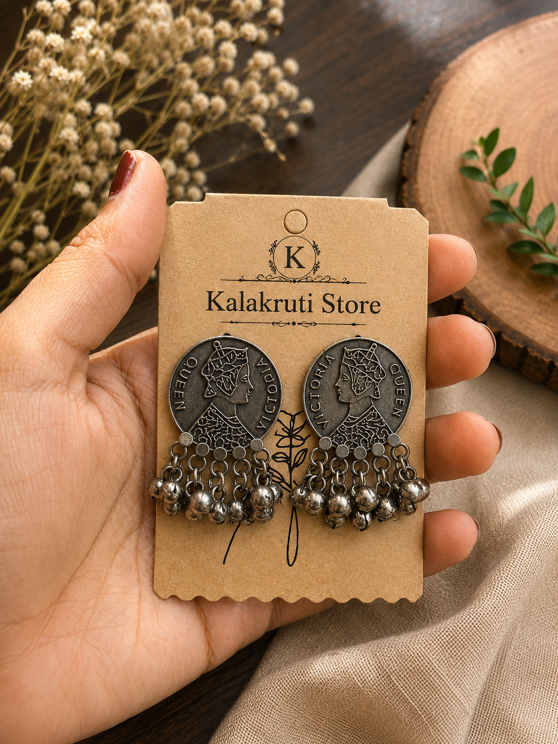 Queen Victoria Oxidized Jhumka Earrings