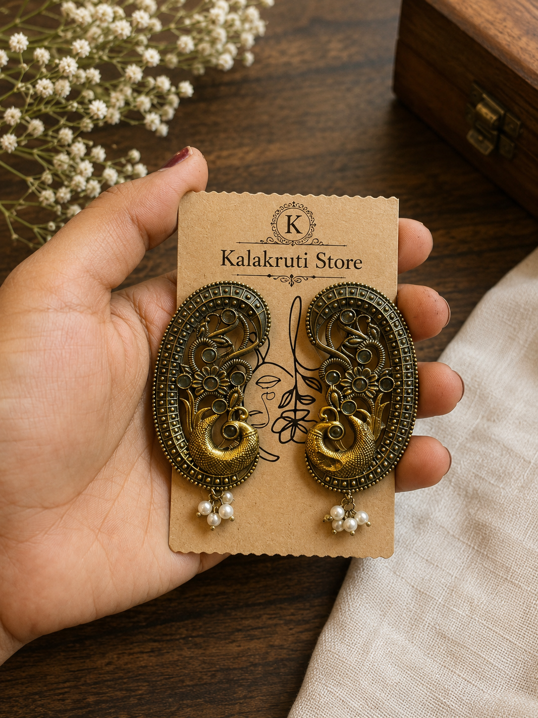Royal Peacock Oxidized Earrings