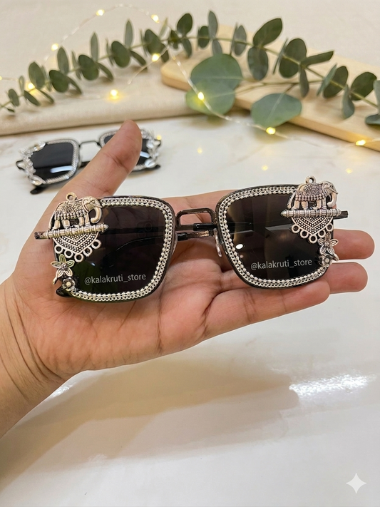 Unisex Boxy Oxidized Navratri Garba Sunglasses